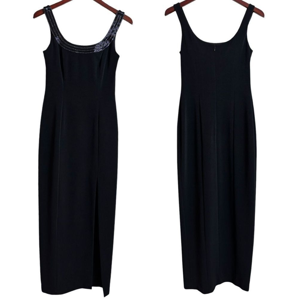 Vintage 90's Alex Evenings Black Maxi Length Gown Dress Size 4 Beaded Neckline